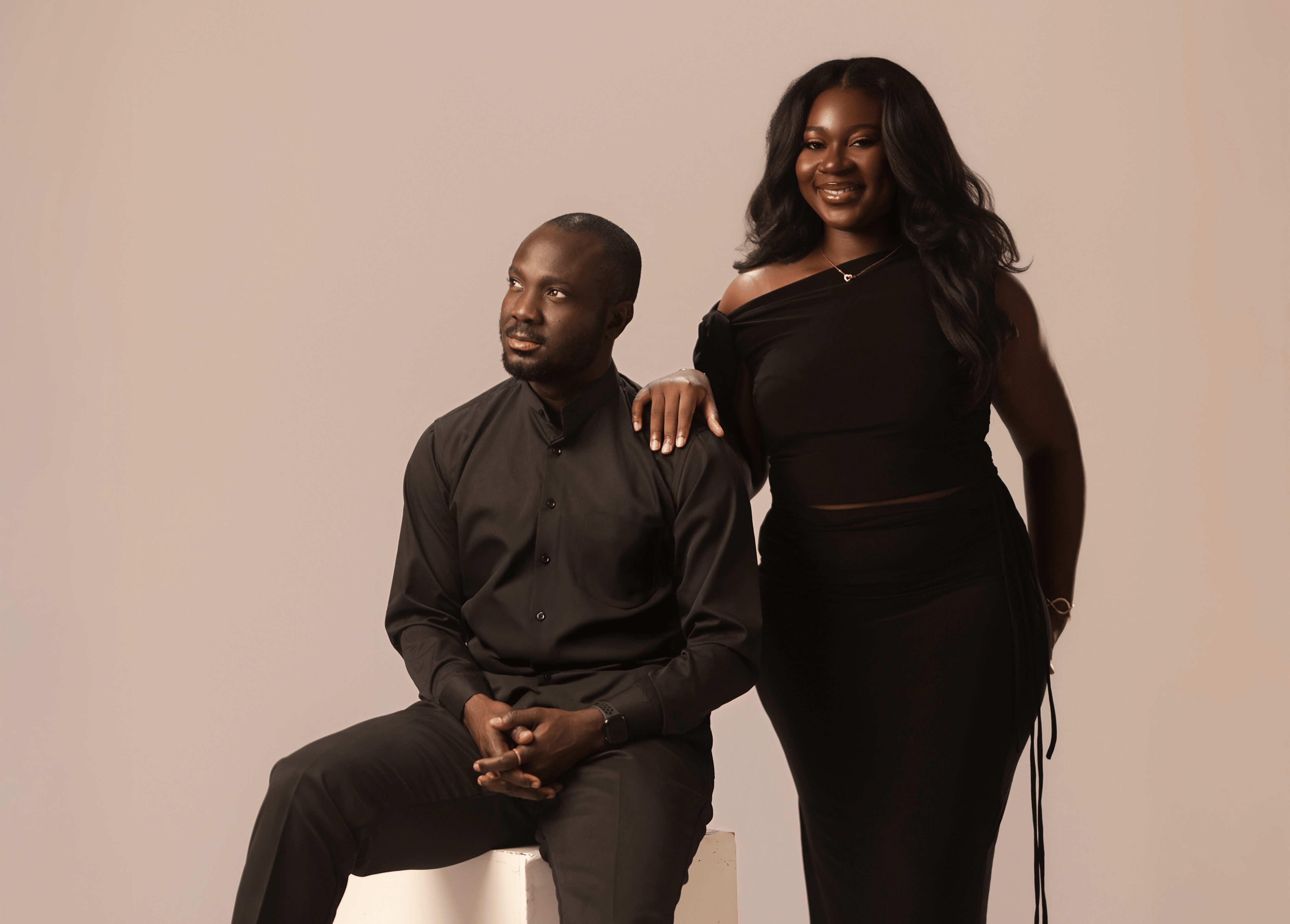 Mayowa and Nifemi elegant studio portrait